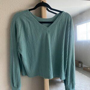 Teal Waffle Knit Cropped Sweater